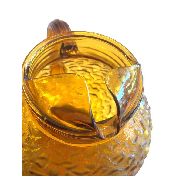 Vintage MCM Anchor Hocking Amber Milano Honey Gold‎ Pitcher 9”. Crinkle Glass - Picture 3 of 4